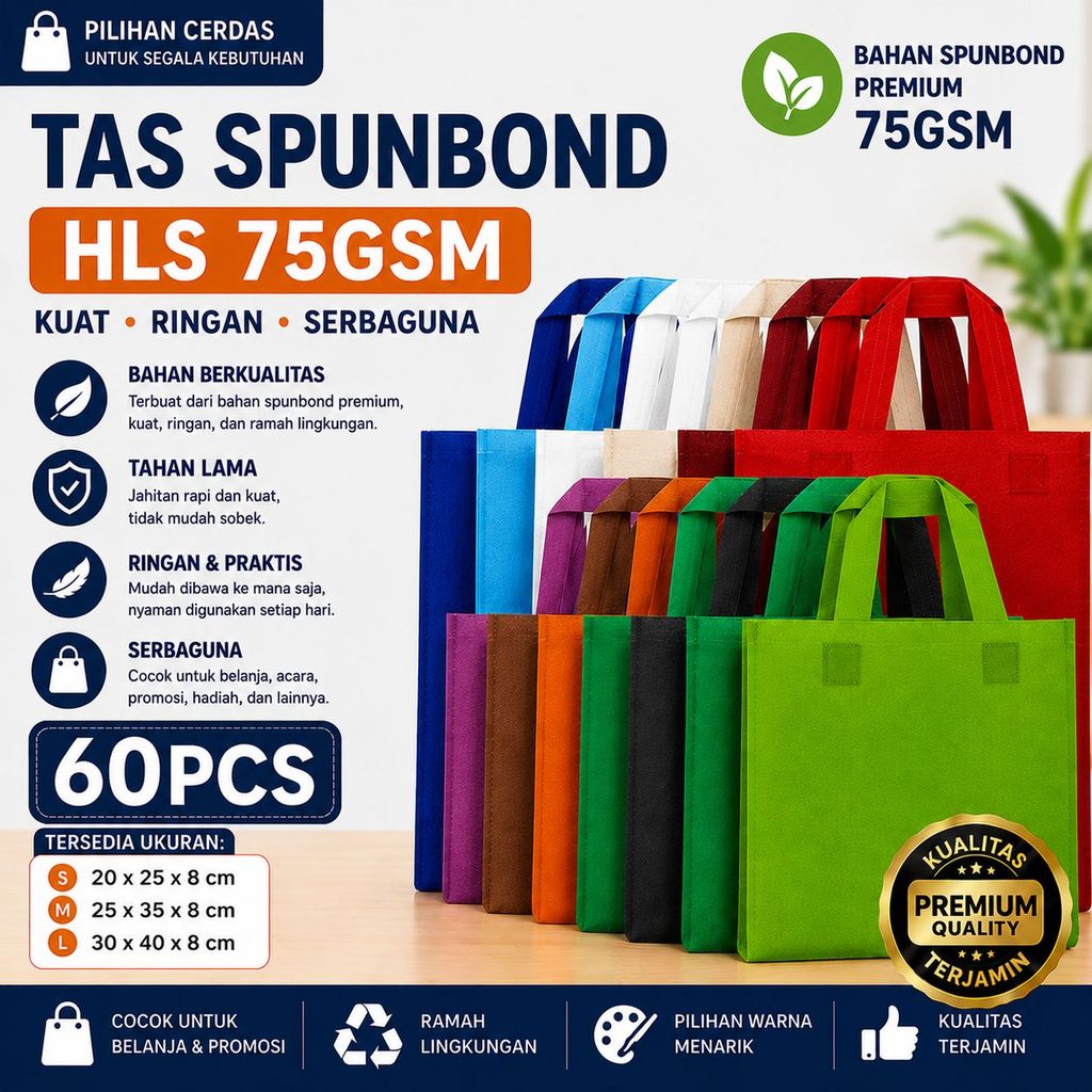 HLS Goodie Bag Tas Kain Spunbond Belanja Sembako Bingkisan Snack Ultah Hajatan Pernikahan