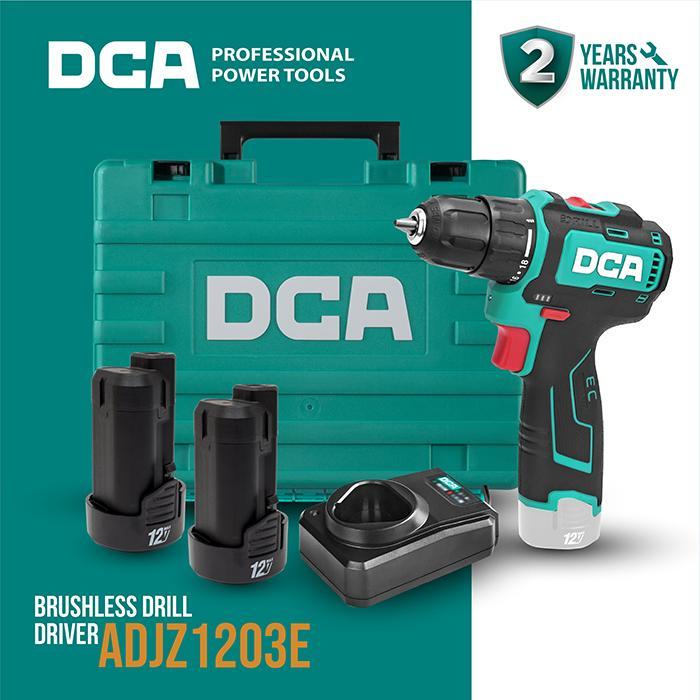 DCA Brushless Drill Driver / Bor Obeng Baterai 12Volt 10Mm ADJZ1203E (FULL SET)