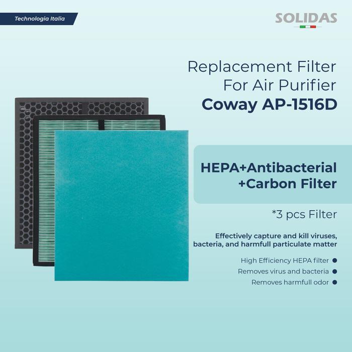 Solidas Replacement Filter Air Purifier Coway AP-1516D / HEPA+Carbon+Fine Dust