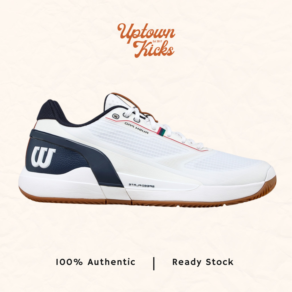 Wilson Rush Pro 5 Clay White Navy Blazer Men Tennis Padel Shoes Sepatu Padel Tenis Pria (100% origin