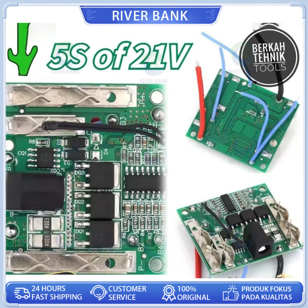 Modul BMS 5S 21V 18V 48V 88V 99V Papan Pelindung Baterai Bor Impact 3 Mosfet  Bms Baterai Cordless L