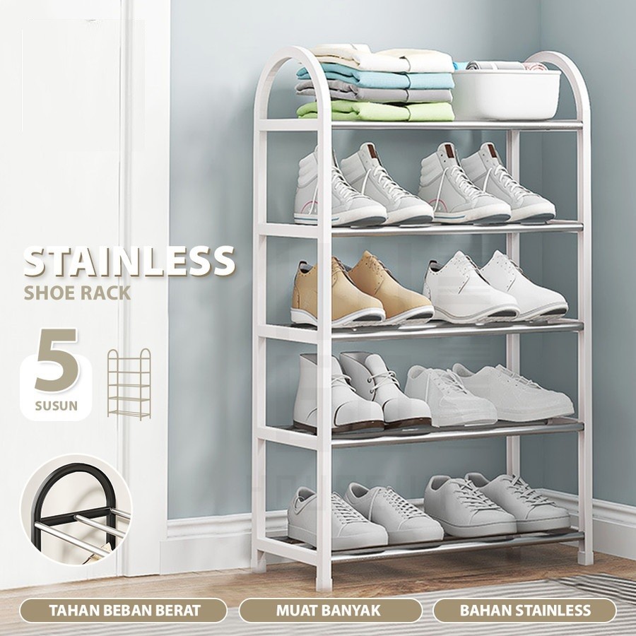 Rak Sepatu Sandal 5 dan 4 Susun Tempat Sepatu Portable Serbaguna Stainless Steel TOKO VIRAL