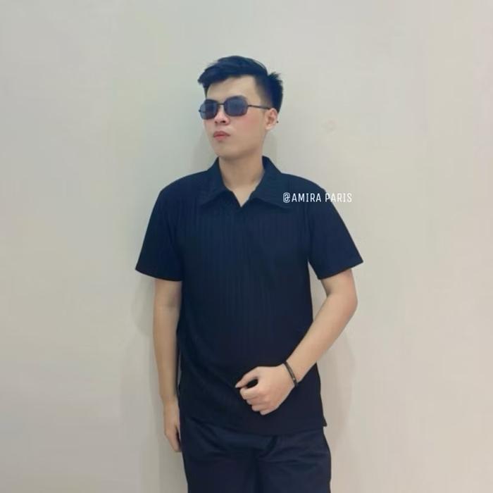Kaos Polo Shirt Pria Kerah Knit / Kaos Polo Knit Tebal Pria / Kaos Polo Basic Seragaman Polos Lengan