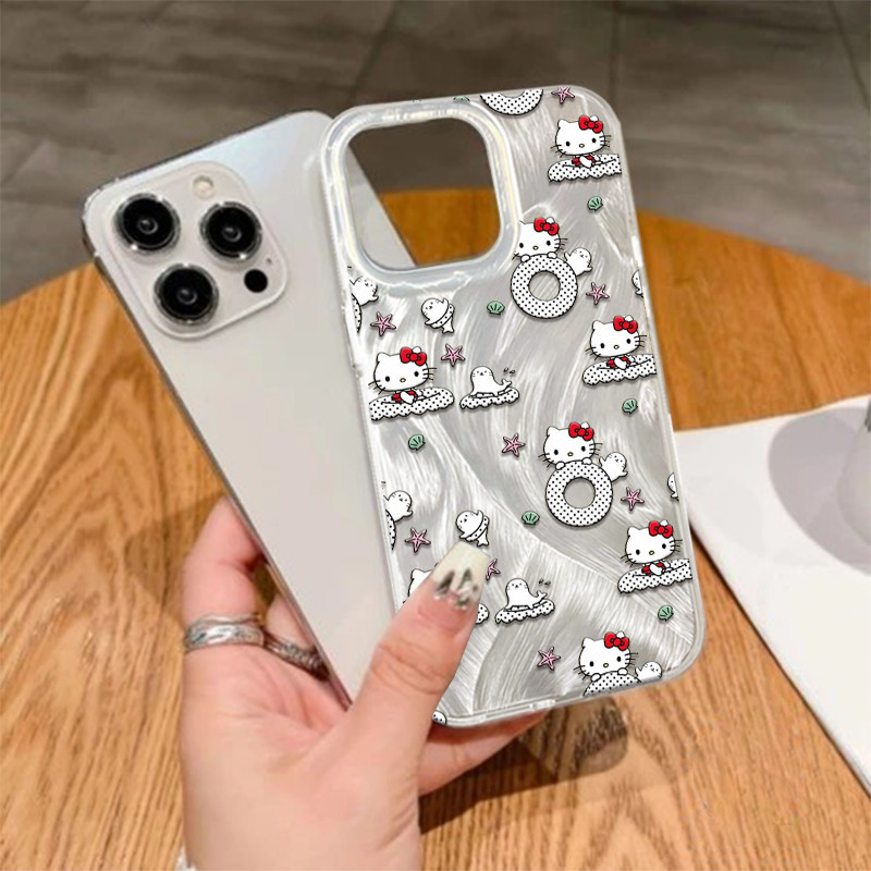 Casing HP Tekstur Bulu Burung Soft Case Hello Kitty Laut untuk  OPPO A3X A3 PRO A7 A16E A17 A38  A53