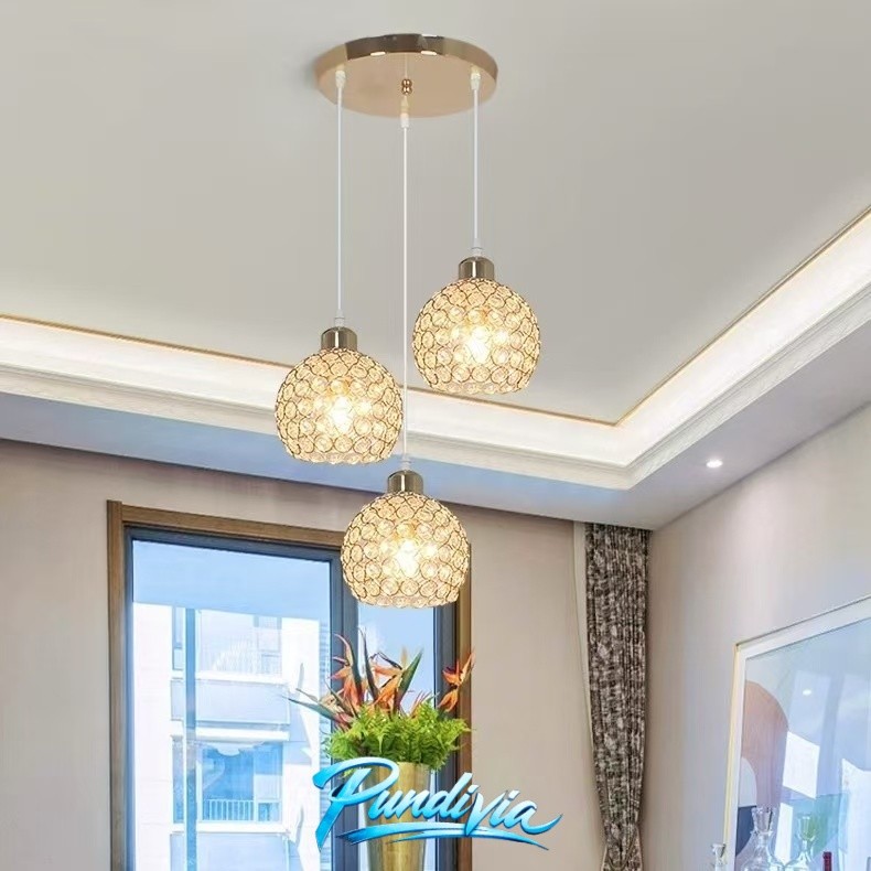 PUNDIVIA Lampu Gantung Minimalis Kristal Lampu Hias Gantung Ruang Tamu Kamar Tidur Lampu Gantung Kri