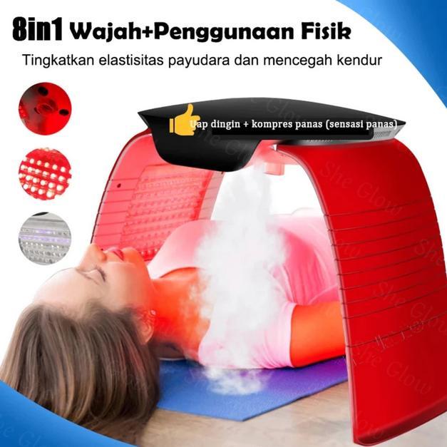 8IN1 Pdt Led Masker Alat Facial Treatment Steamer Semprot Uap Panas & Dingin