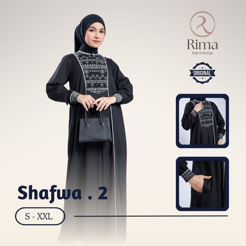 Gamis Shafwa Model 2 HItam Toyobo Katun Bordir Premium by Rimabajukeluarga.id