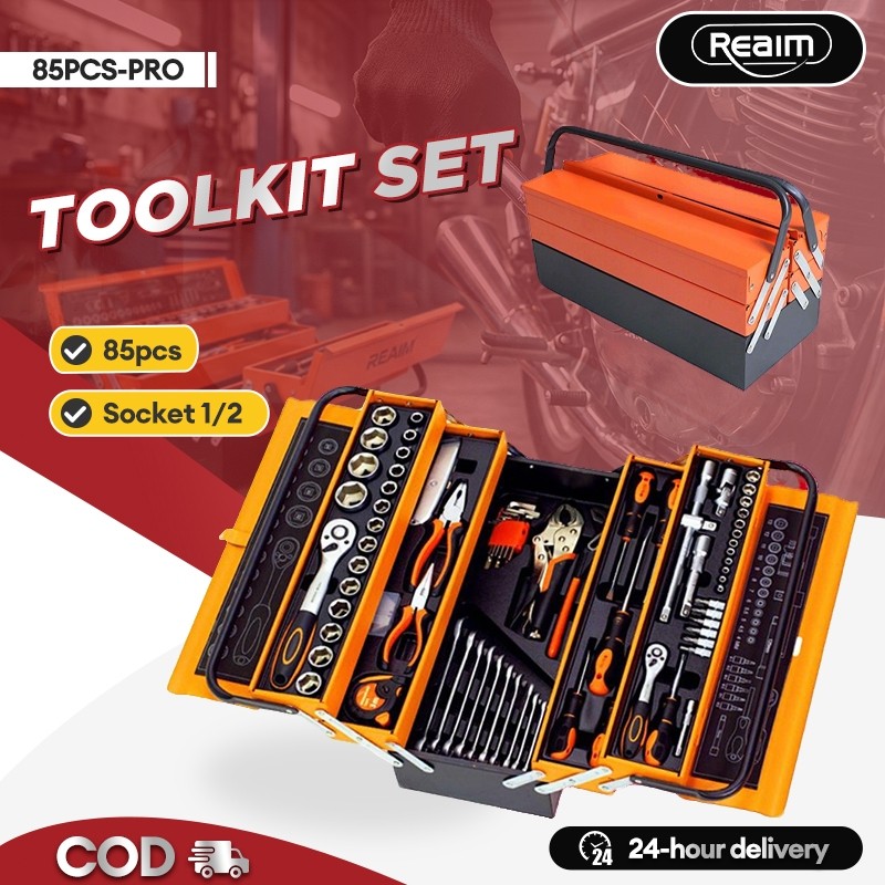 Reaim Toolkit set Kunci Set Lengkap 85 Kunci Sok Set Tool Box Kunci L Set Lengkap