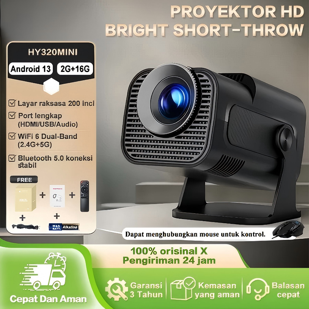 HY320 Portable WiFi Smart Proyektor Android 4K Full HD Android 13.0 Infocus Proyektor Mini MirrorLin
