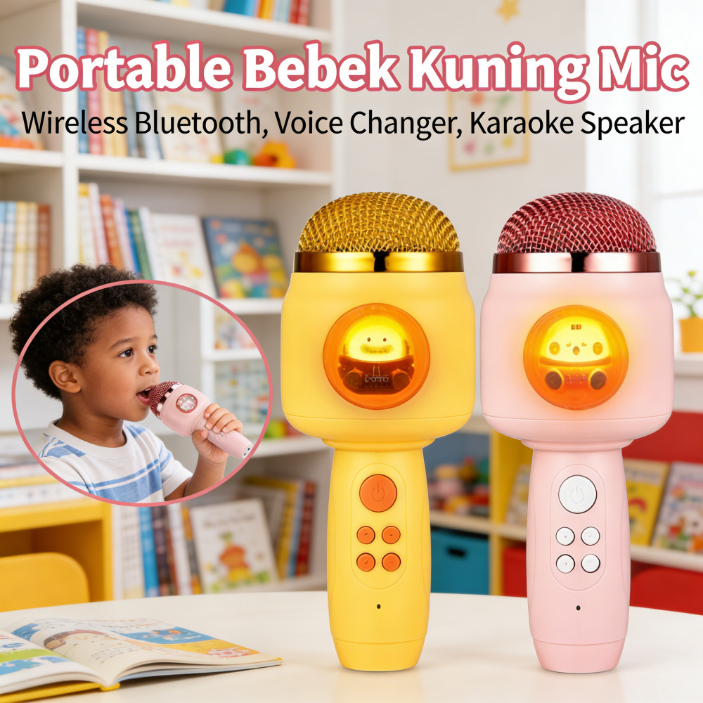 Speaker Kado Anak Kartun Model Bluetooth Player Mic Karaoke Mic Wireless Player Wireless Anak Microp