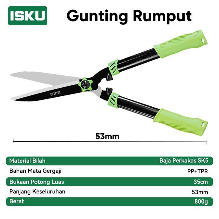 ISKU Gunting Rumput Taman 53cm Gunting Pagar Tanaman Hedge Shear Baja Tajam Gagang Besi Panjang Anti