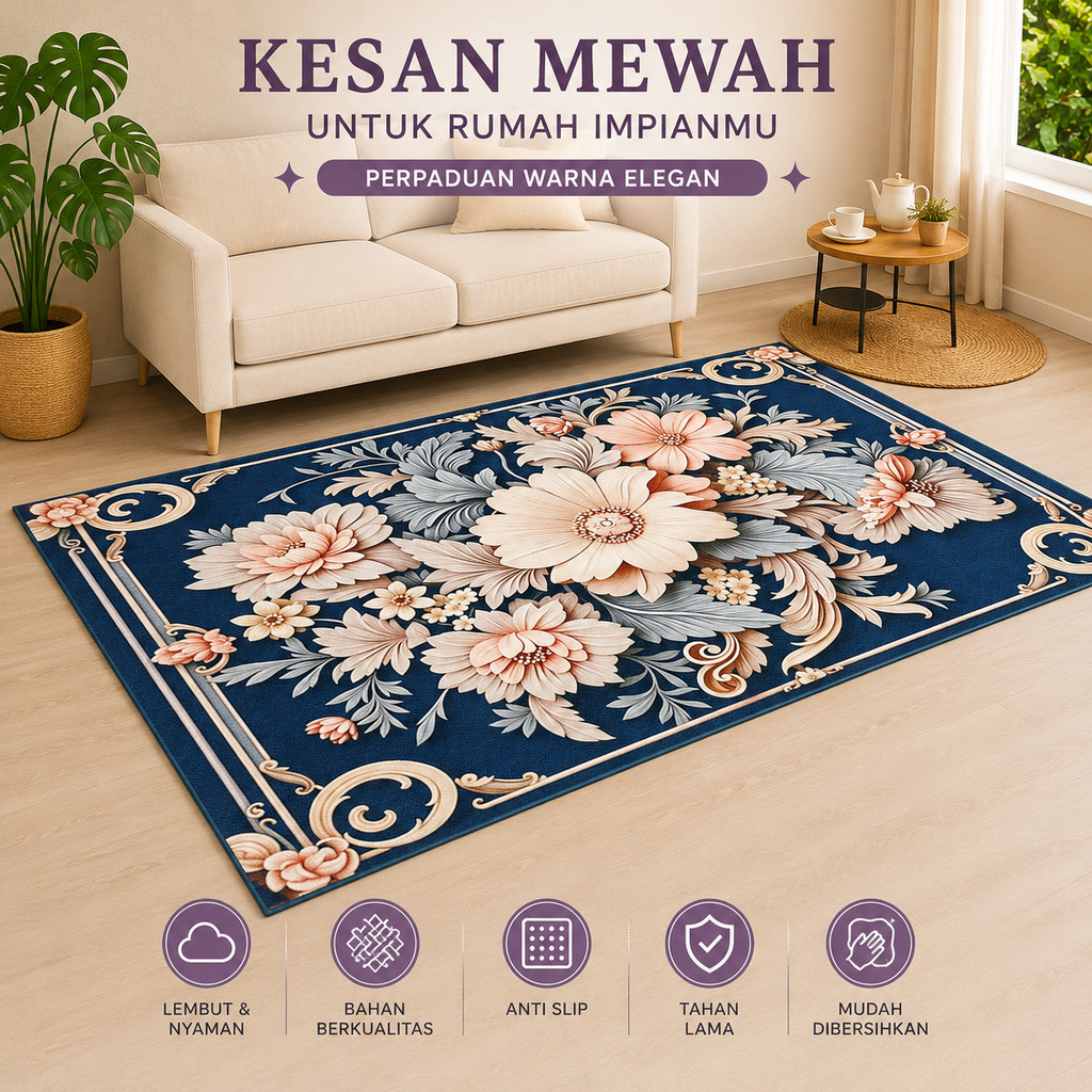 Karpet Eropa Motif Elegan Karpet Permadani Premium Ruang Tamu Anti Slip AF
