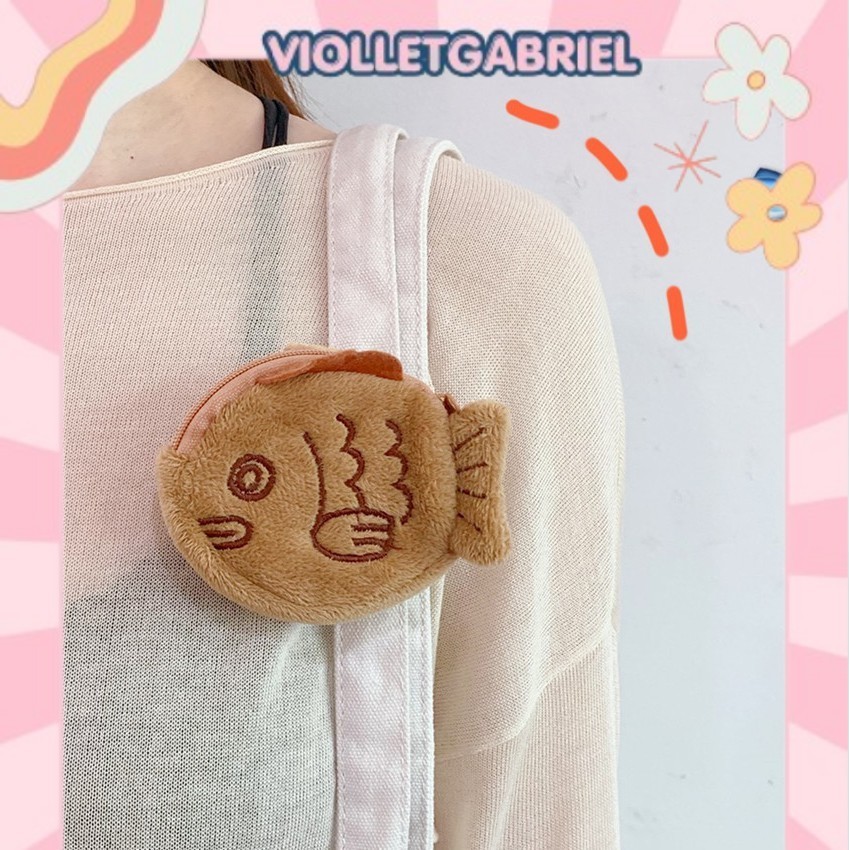 DOTA dompet koin headset taiyaki kue ikan import jepang bulu plush purse WAJIB PUNYA 