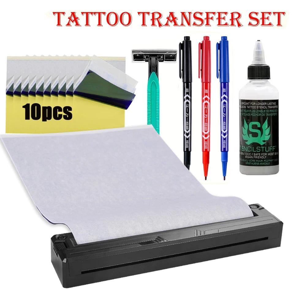 Kit Mesin Transfer Tato Nirkabel Portabel, Printer Stencil Tato Nirkabel dengan Kertas Stencil Terma