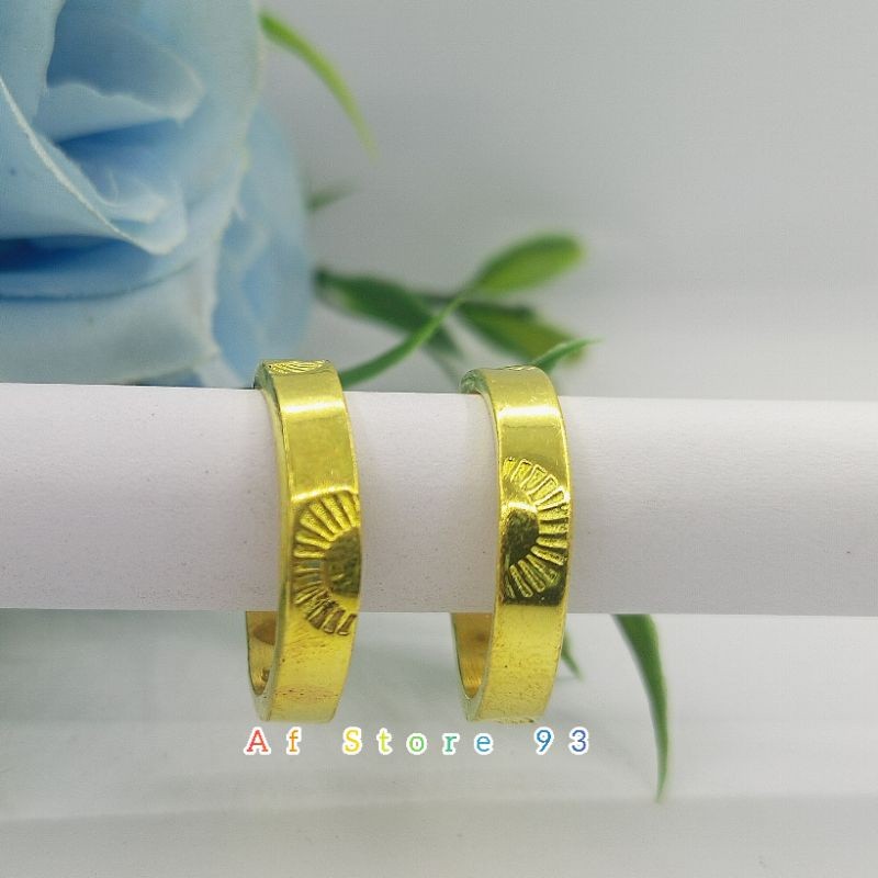 Cincin Logam Kuningan Motif Kotak Sinar, Cincin Kawin