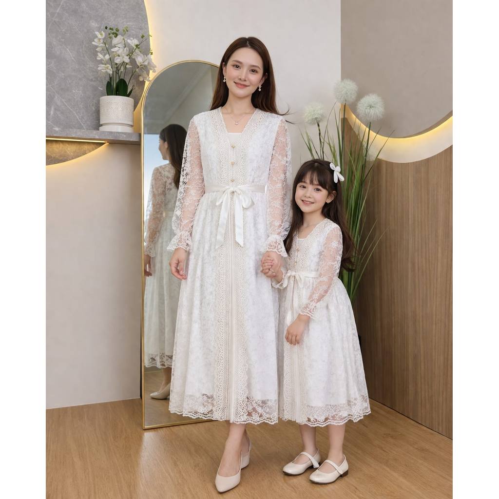 Set Outer Brukat Premium Long Cardigan Lace Tulle Luxury - Luaran Gamis Kondangan Modern