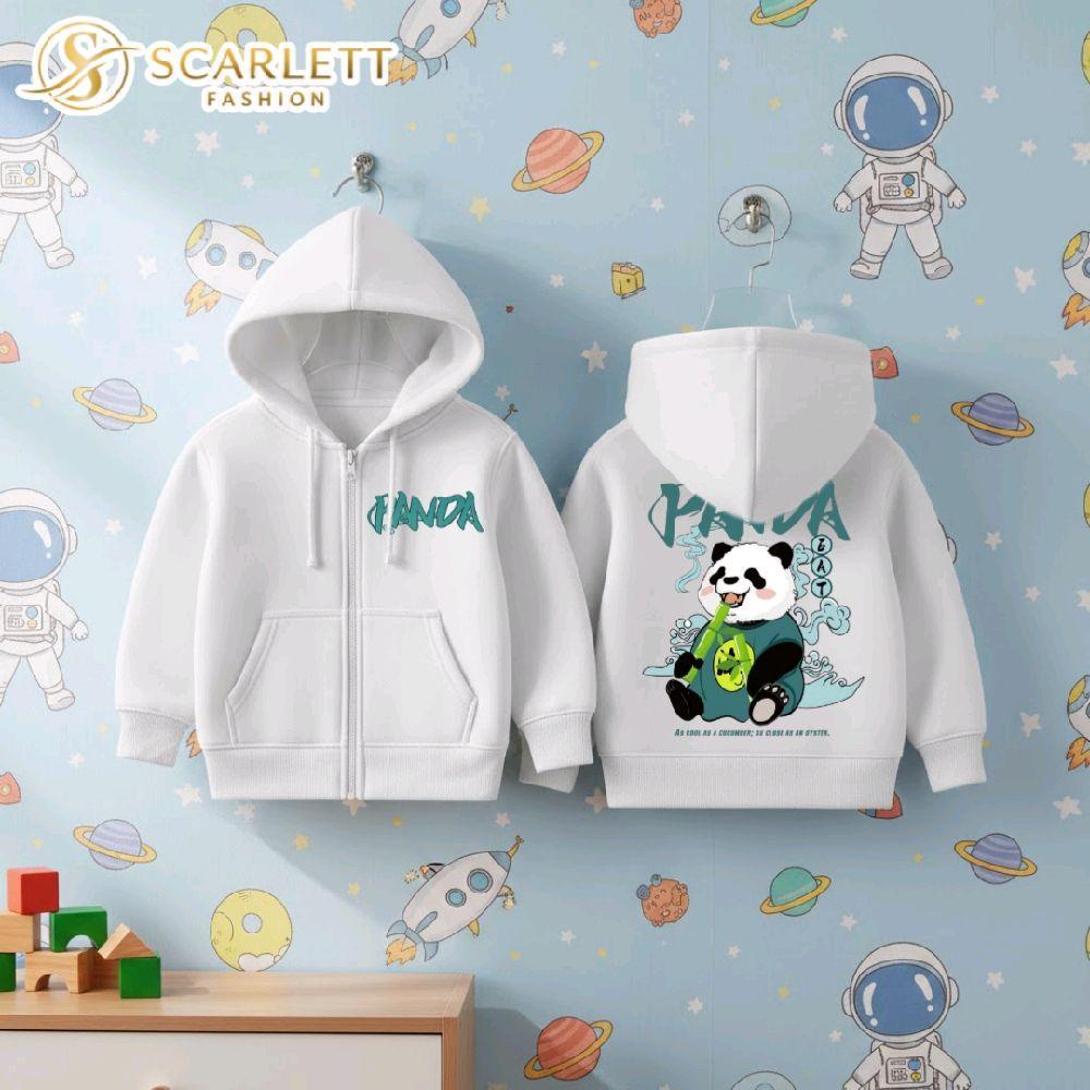 Scarlett Fashion Jaket Hoodie Ritsleting Anak Laki-laki Perempuan Usia 1-18 Tahun Motif Panda Bahan 