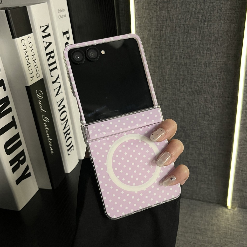 Casing Ponsel Polka Dot Layar Penuh Ungu Magnetik Lucu Korea untuk Samsung Galaxy Z Flip7 Zflip6 Z F