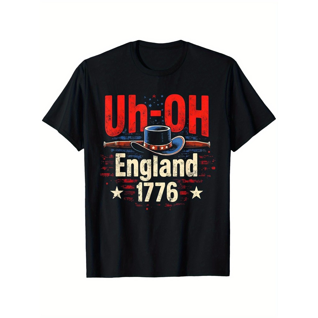 Kaos Pria Patriotik Amerika Serikat - Desain Bintang & Topi Inggris Retro 1776 - Katun Berat 180gsm 