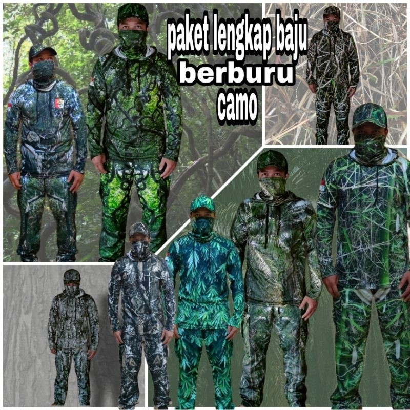 PAKET LENGKAP BAJU CAMO BERBURU setelan baju camo lengkap/setelan baju berburu/setelan camo hunting/