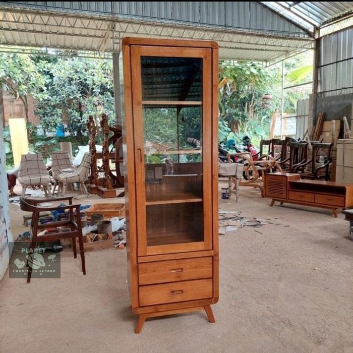Lemari pakain jati Lemari hias 1 pintu jati lemari buku 1 pintu jati - Pintu kaca
