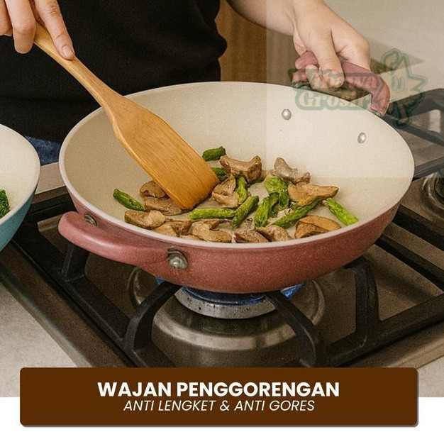 FLASH SALE  Wajan Penggorengan / Wajan Tumis Enamel Warna Warni Bulat Anti Lengket 34 cm Panci Peral