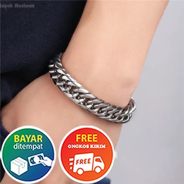 Gelang Pria Rantai Titanium Asli Original GELANG RANTAI TITANIUM SILVER PRIA DAN WANITA ANTI KARAT