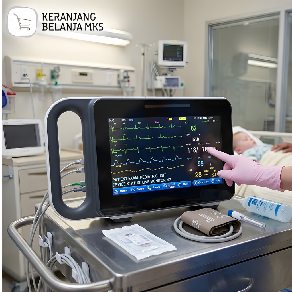 Monitor Pasien ICU ECG SpO2 NIBP RESP Temp 7 Inch 3 Alarm