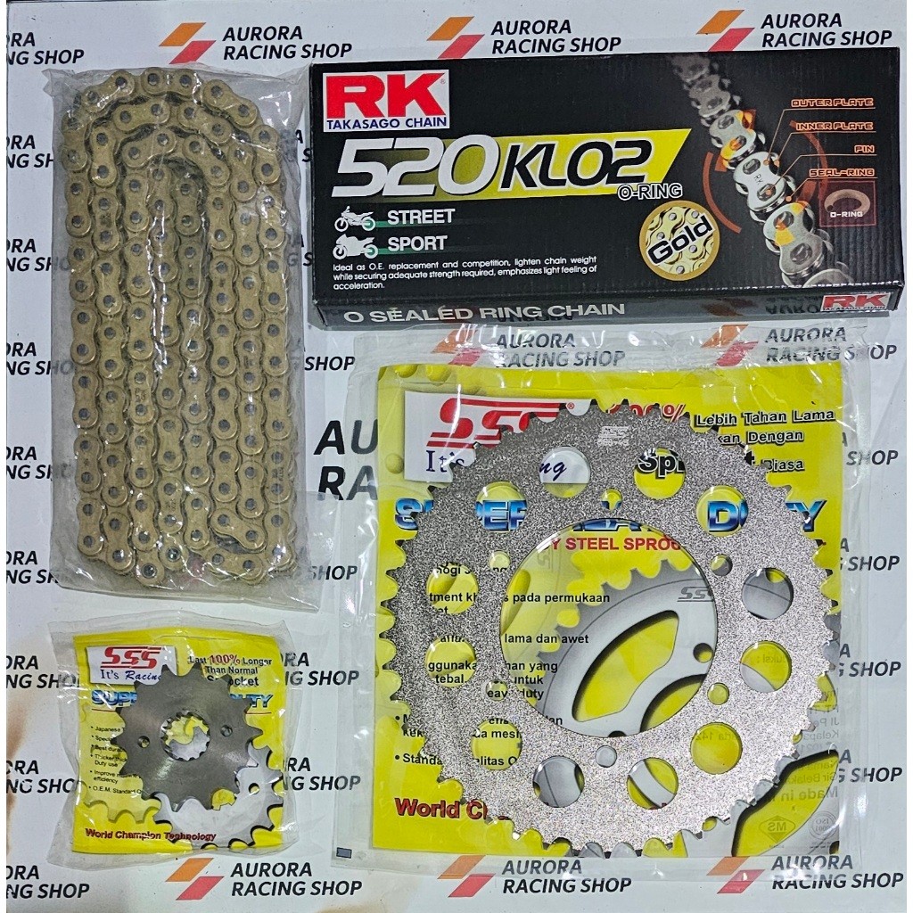 GEAR SET SSS NINJA 250 OLD / NINJA 250 FI / Z 250 & RANTAI RK O RING 520 KLO GOLD ORIGINAL