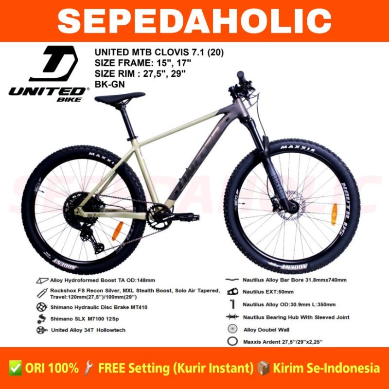 Sepeda Gunung 27.5 & 29 Inch MTB UNITED CLOVIS 7.1 Shimano SLX 12 Speed Hidrolik Garansi Resmi 5 Tah