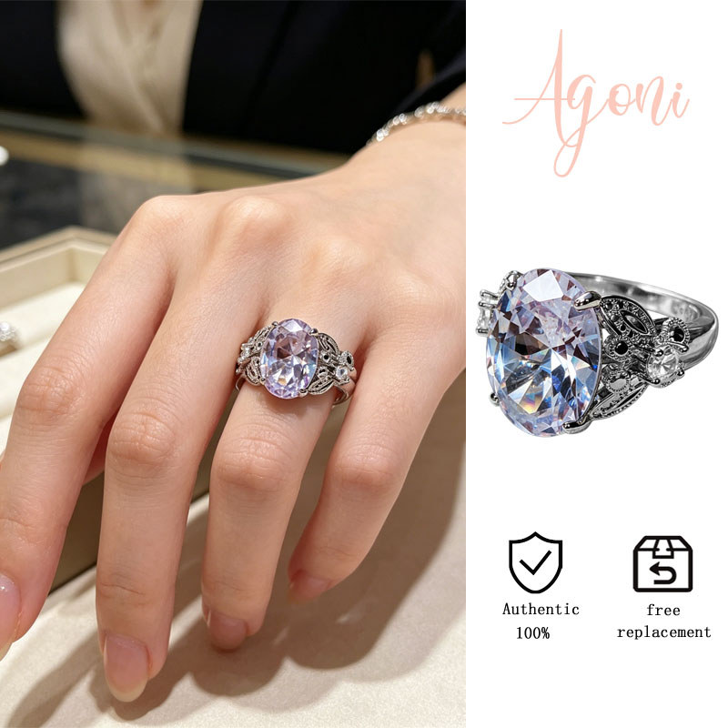 Cincin zirkon oval besar bertatahkan kupu-kupu yang sederhana dan indah
