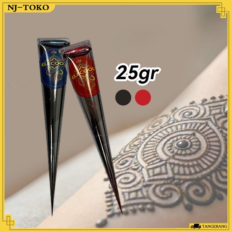 25G Tato Tempel Semi Permanen Tinta Henna Lukis Waterproof Body Art Tattoo Cream Tanpa Kimia Berbaha