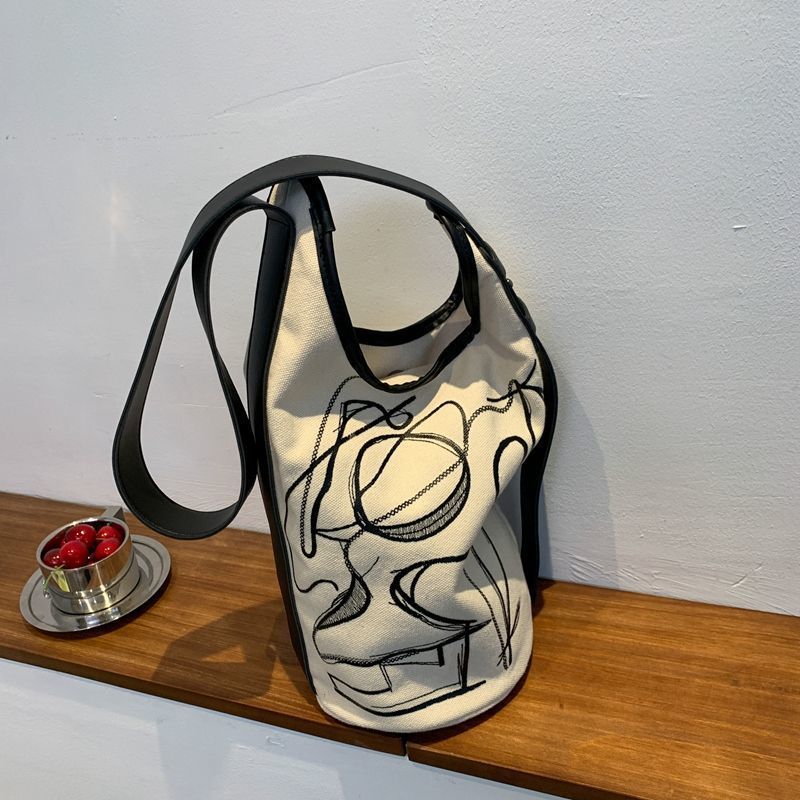 Graffiti canvas crossbody bag, fashion bag, canvas bag, color-blocked bucket bag