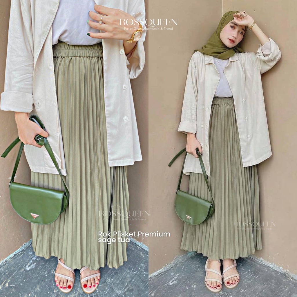 Rok plisket panjang kerja rempel muslimah/rok wanita  premium jumbo / Skirt  Korea