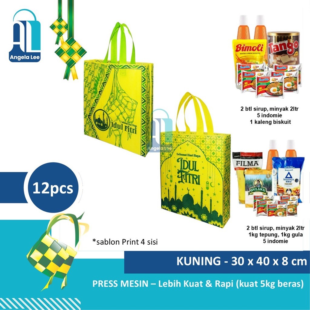 Tas kain Spunbond Atau Premium  PRESS Lebaran Paket Idul Fitri Ramadhan Syukuran THR biskuit sirup |
