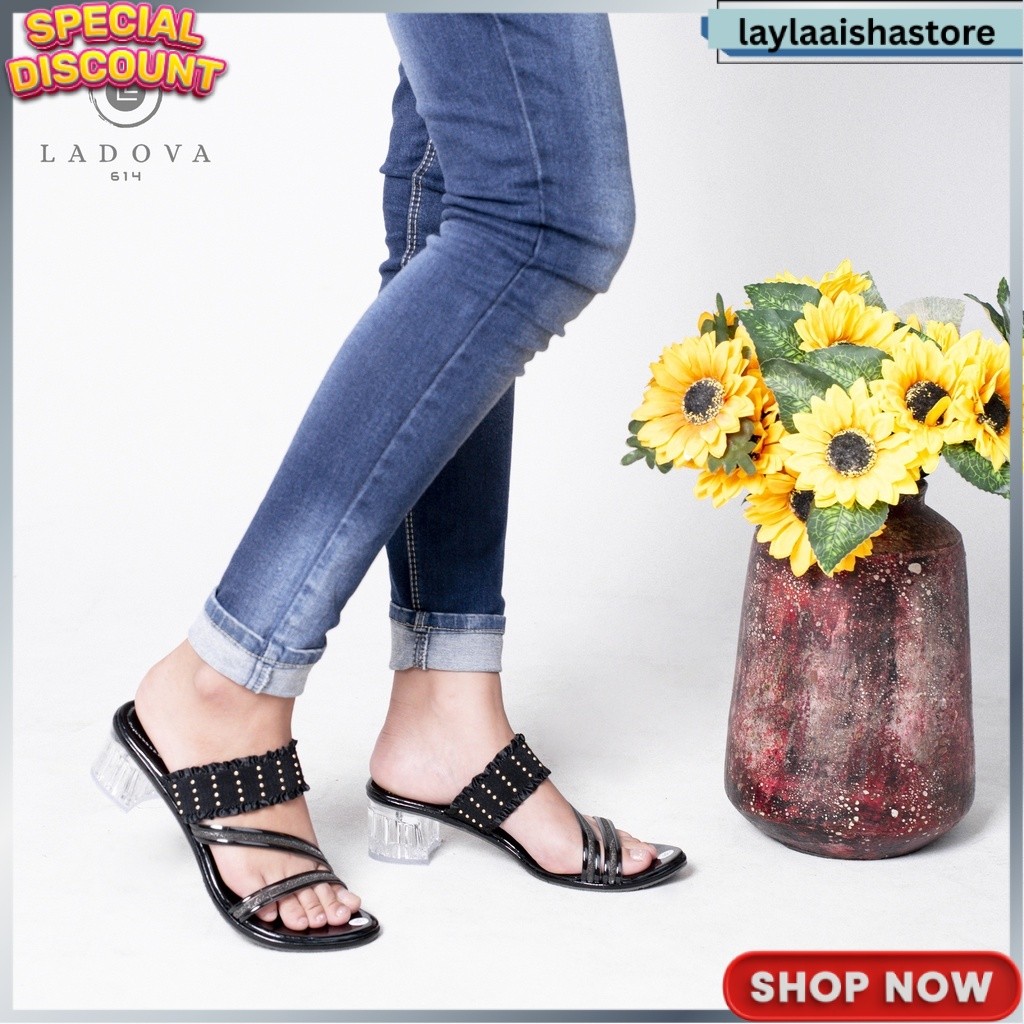 SIAP KIRIM Ladova SOFIYA Sandal Wanita Heels Pesta Hak Kaca 5cm Tali Renda Elastis Kombinsi Jelly Pa