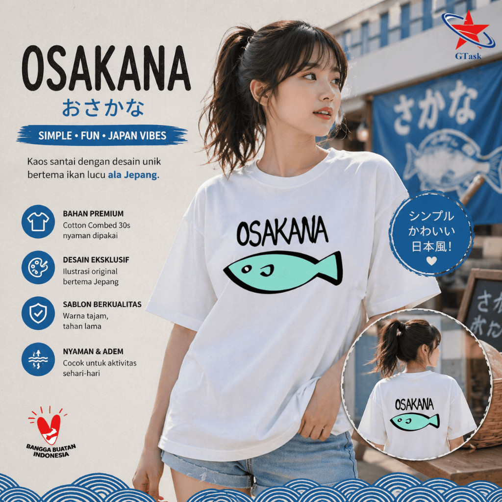 Kaos Osakana / Baju Anime Osakana Ikan / Xshirt Terlaris