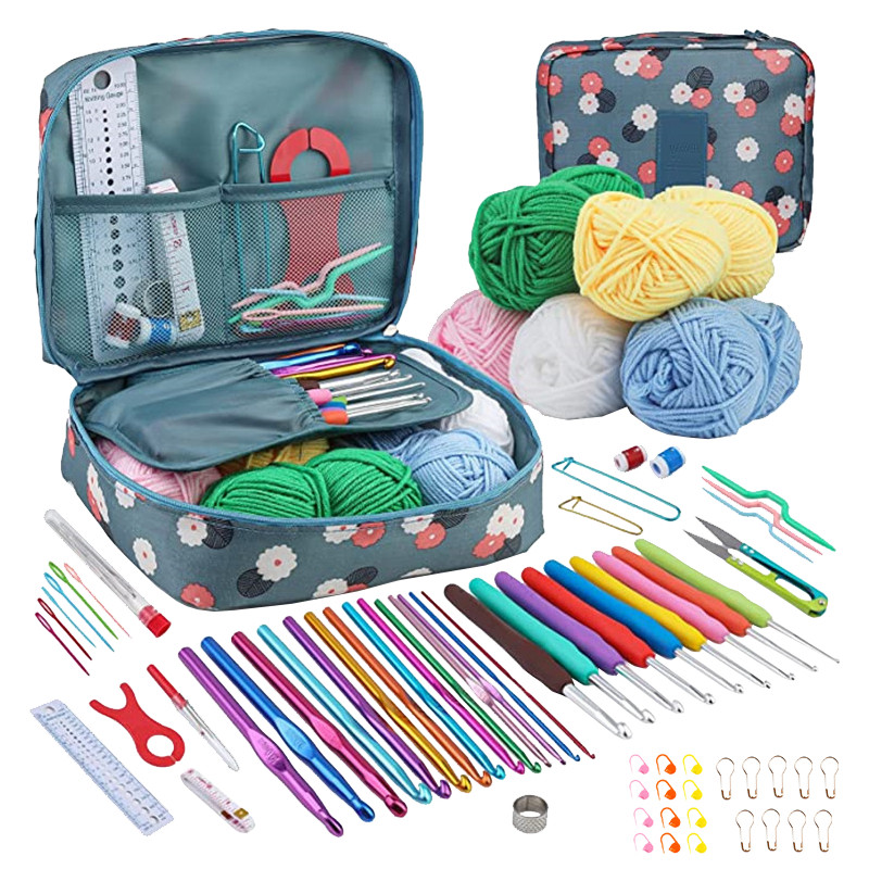 Set Alat Rajut Lengkap 107 PCS Paket Merajut Pemula Hakpen Benang Wol Tas Penyimpanan Portabel Murah