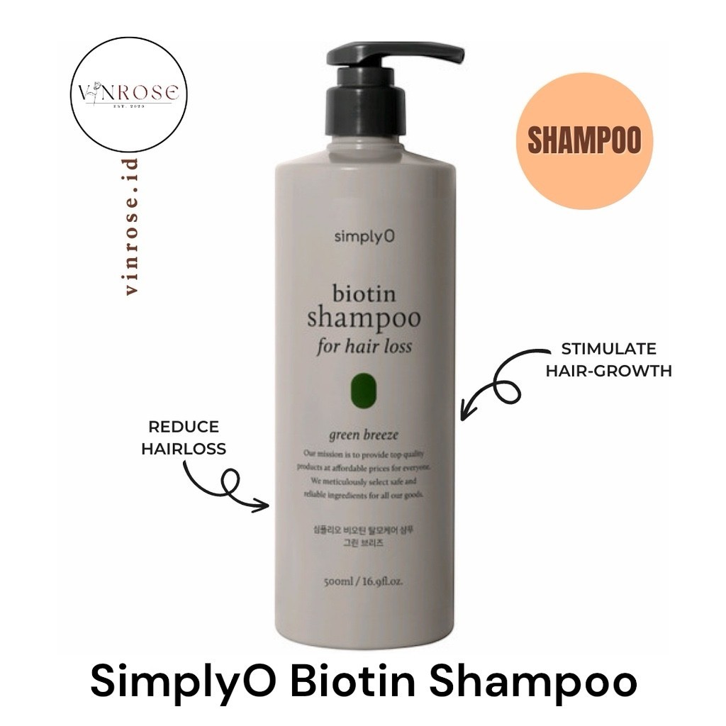 SimplyO Biotin Shampoo for Hair Loss (Green Breeze) 500ml Korea Shampoo