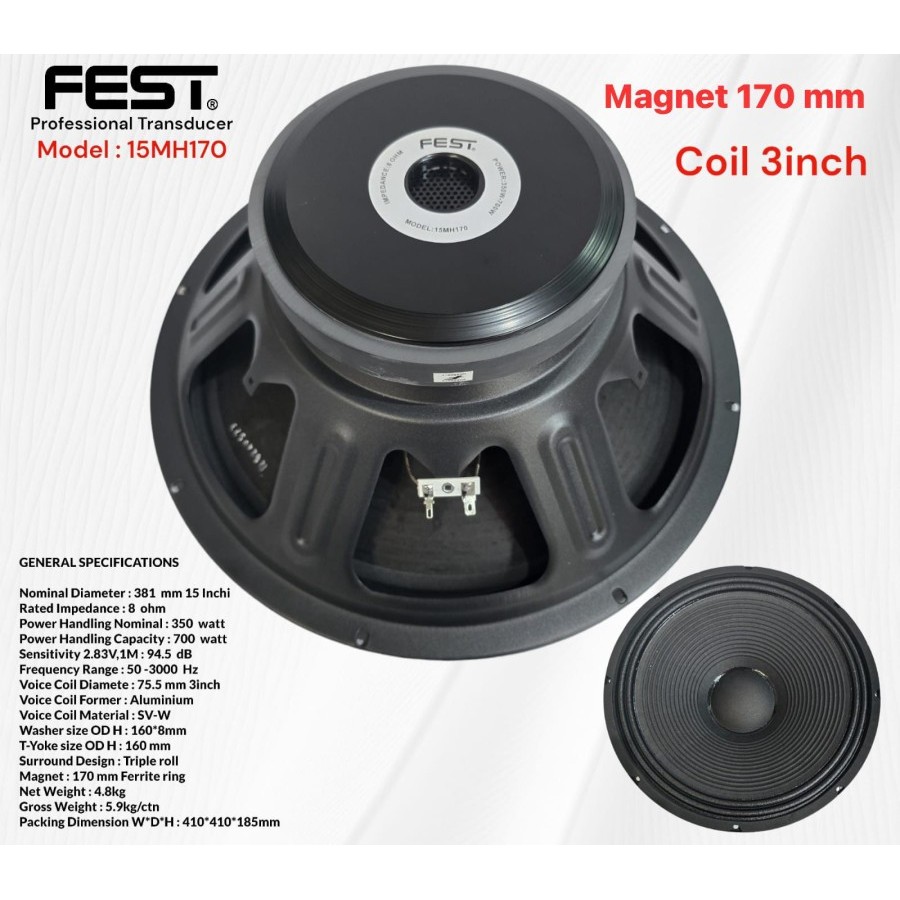 Speaker Component Fest 15MH 170 Original 15 inch / Coil 3 inch / 350-700 Watt