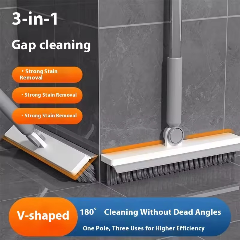 ELMO Sapu Lantai V Shape 2in1 – Sapu & Serok Air, Kepala 180°, Bulu Keras Pembersih Kamar Mandi
