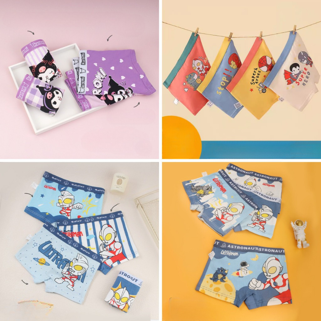 1 SET 4 PCS Celana Dalam Boxer CD Anak Perempuan Dan Laki - Laki  ULTRAMAN Pure Katun CDA34