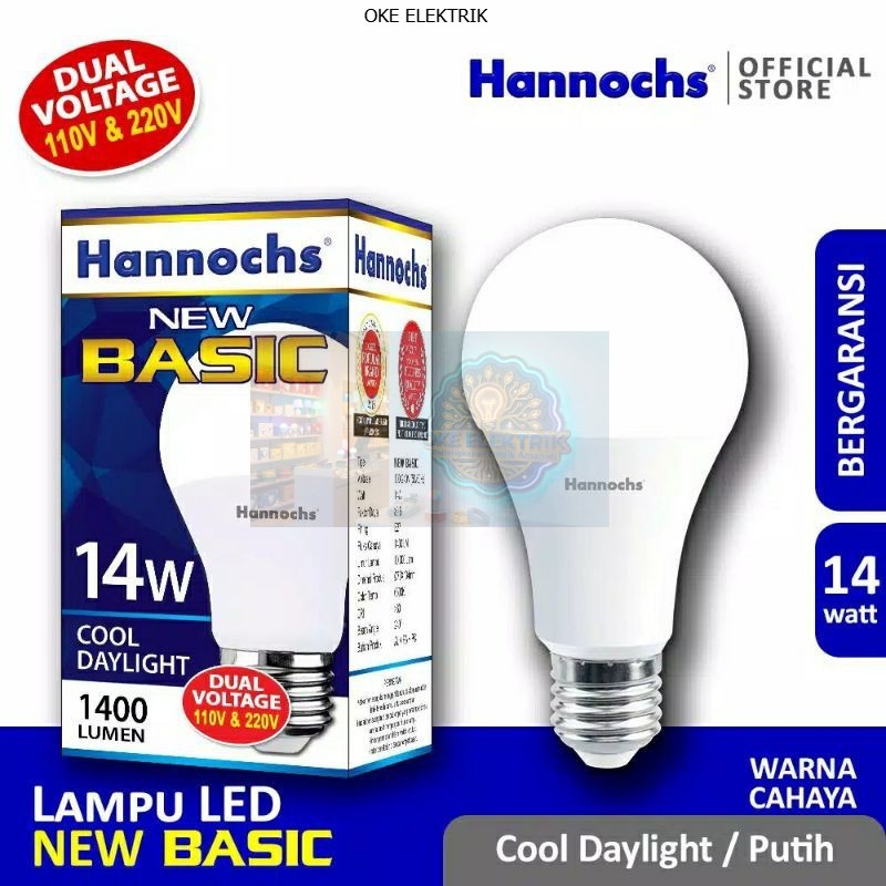 Lampu Led Hannochs bew Basic 14w Hannoch Basic 14 Watt cahaya putih cooldaylight 6500K Oke Elektrik