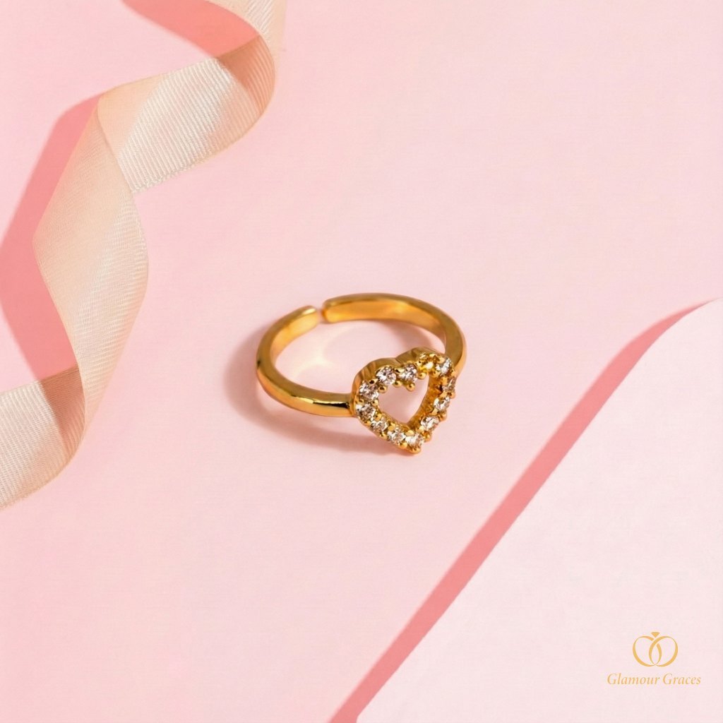Glamour Graces - Cincin Anak Titanium Model Love Gold Permata Perhiasan Anak Anti Karat & Anti Alerg