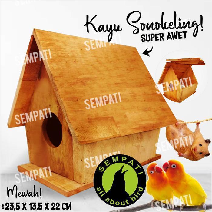 SEMPATI Glodok Rumah Segitiga Pintu Atas Kayu Glodok Parkit Lovebird Sarang Telur Burung Susuh Saran