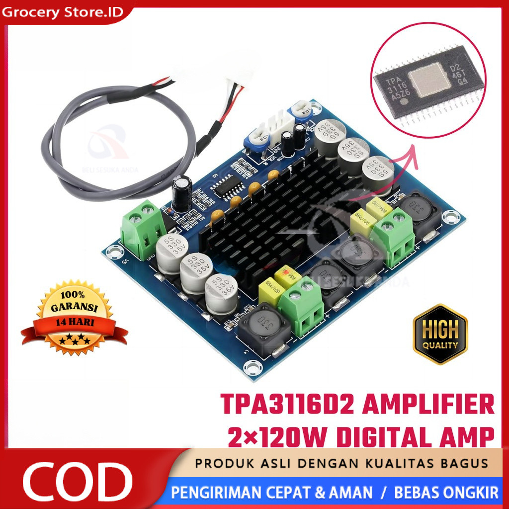 XH-M543 TPA3116D2 Amplifier Board 2x120W Stereo Mono Digital Audio Power Amplifier DC12V-24V Kit