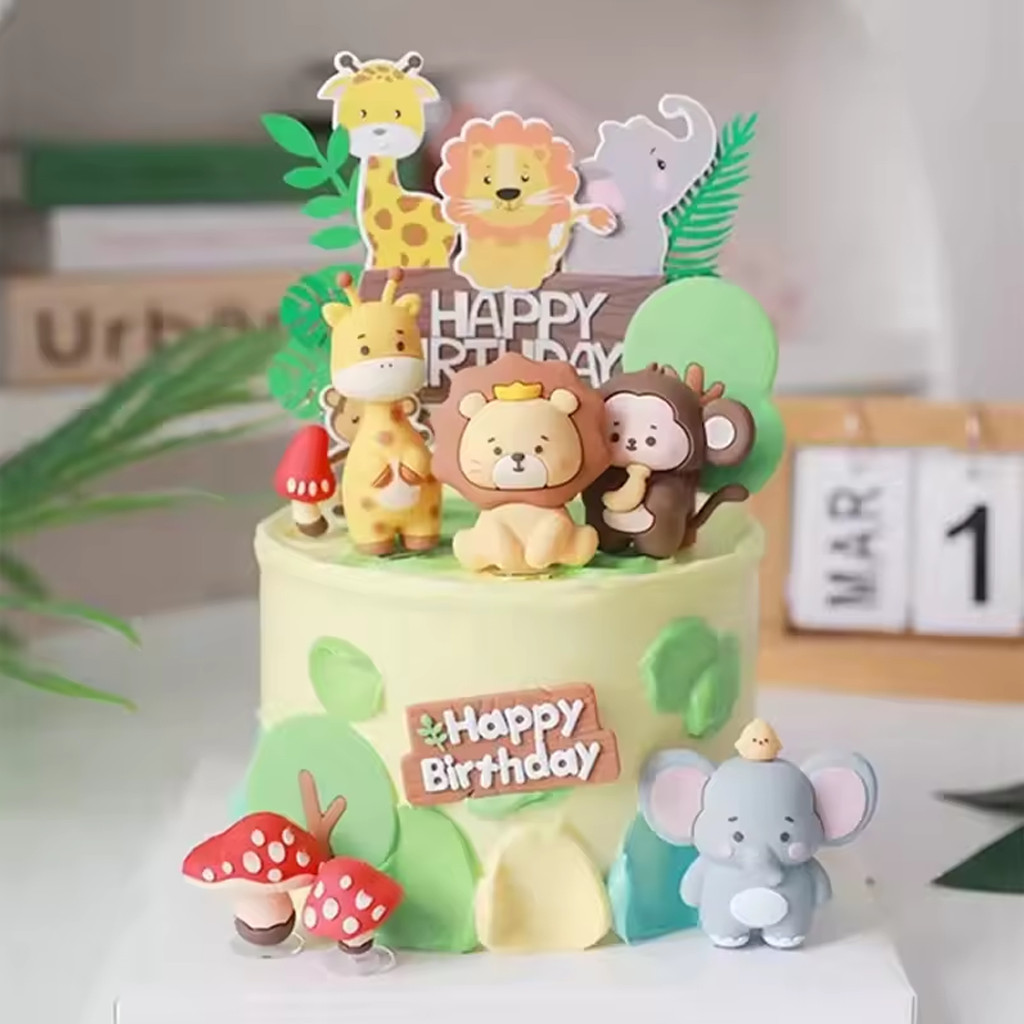 BJ - Topper Kue Hewan Kartun Lucu Harimau Singa Forest Jungle Cupcake untuk Dekorasi Pesta Ulang Tah