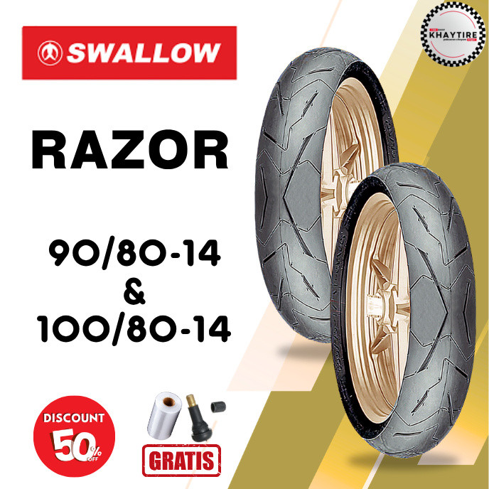 SEPASANG Ban Motor SWALLOW RAZOR 90/80 & 100/80 RING 14 Tubeless
