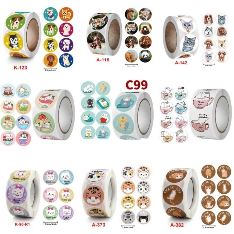 HAPPY 500 PCS STICKER ROLL DIY STIKER CAMPUR TEMPEL MIX ANIMAL