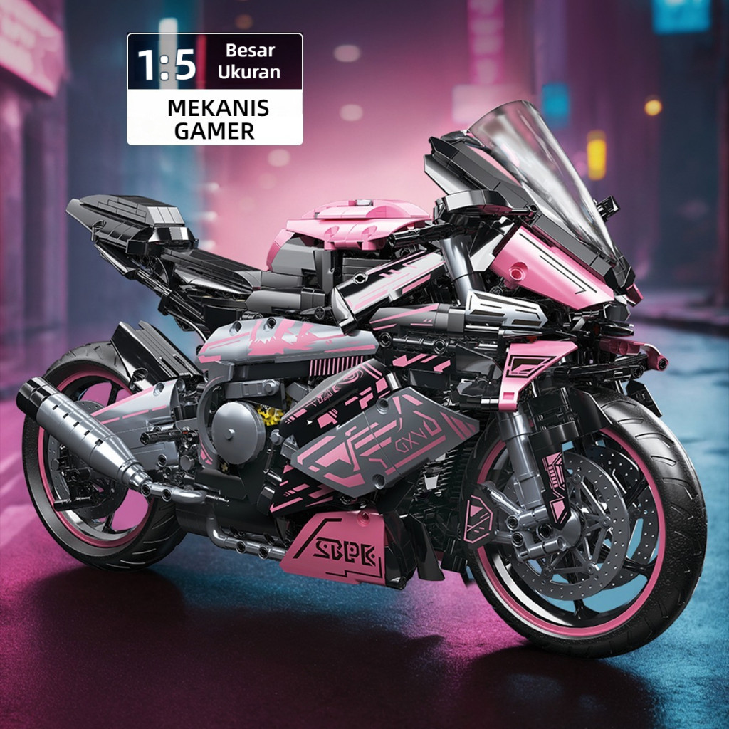 1:5 Pink Sepeda Motor Blok Bangunan Mainan puzzle mainan blok mobil besar model mobil anak-anak hadi